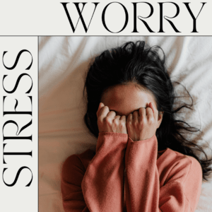 Stressed woman covering face