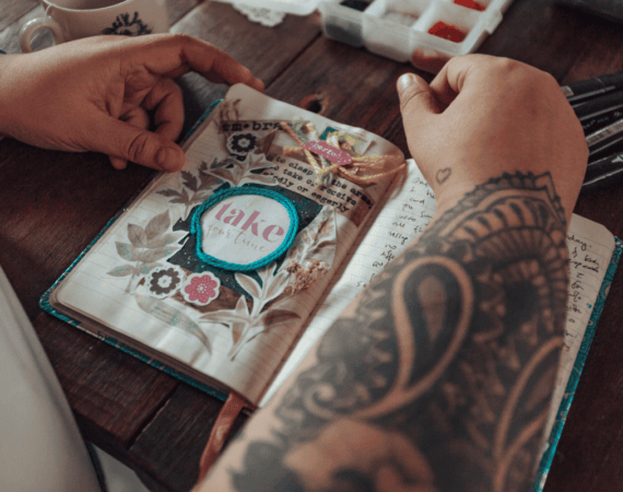 thoughtful adult journaling calm